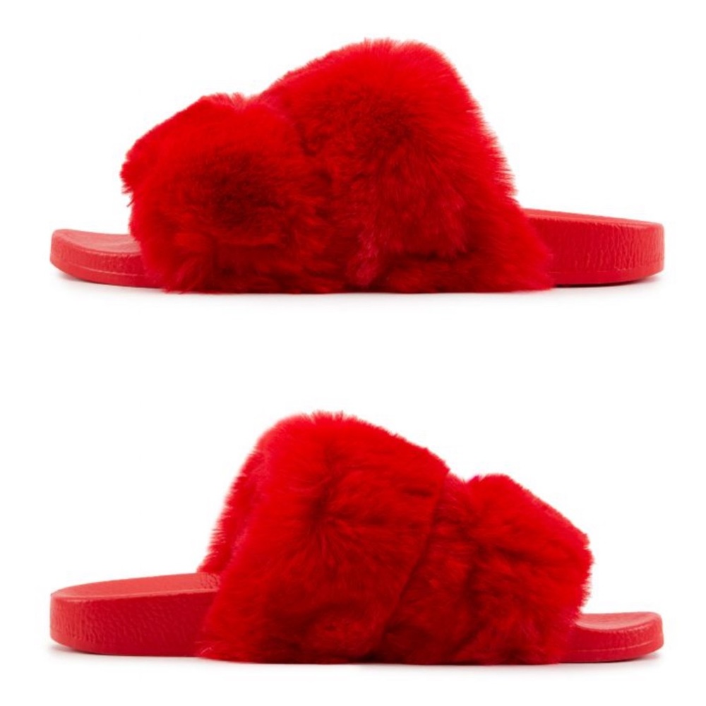Red Furry Slides - Picture 2 of 2